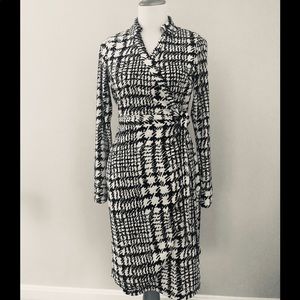 White and black faux wrap dress